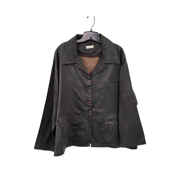 Krista Larson Women's 100% Silk Button Front Pocket Jacket - OS
